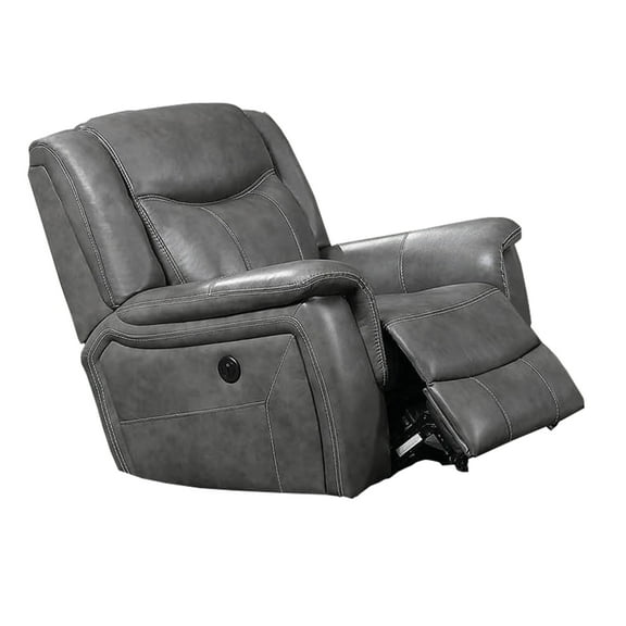 Leatherette Glider Recliner Chair with Stitched Details, Gray- Saltoro Sherpi
