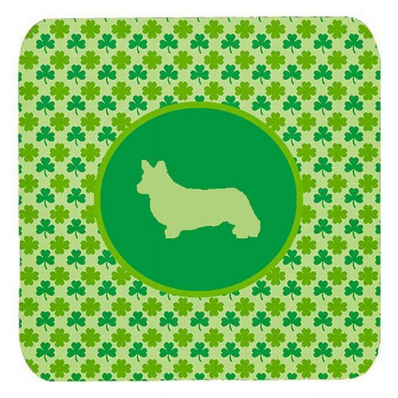 Corgi Cardigan Lucky Shamrock Foam Coasters, Set Of 4