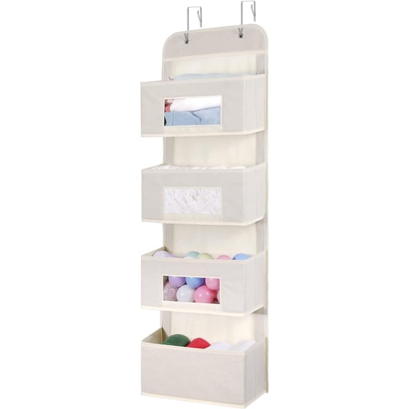 MAX Houser 4-Shelf Over The Door Hanging Organizer with 2 Metal Hooks (Beige)