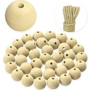 Dastrendz 100 Pieces 20mm Natural Unfinished Wooden Beads with 5.0 Meter Jute, Round Spacer Wood Beads for DIY, Crafts, Home Decoration, Making Garland, Macrame, and Jewellery.