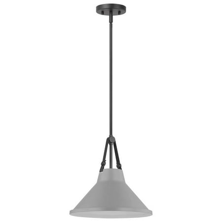 Nuvo Lighting Zelda 1 Light Pendant Medium Base 60 Watt Black Finish Gray Metal Shade Faux Leather Straps