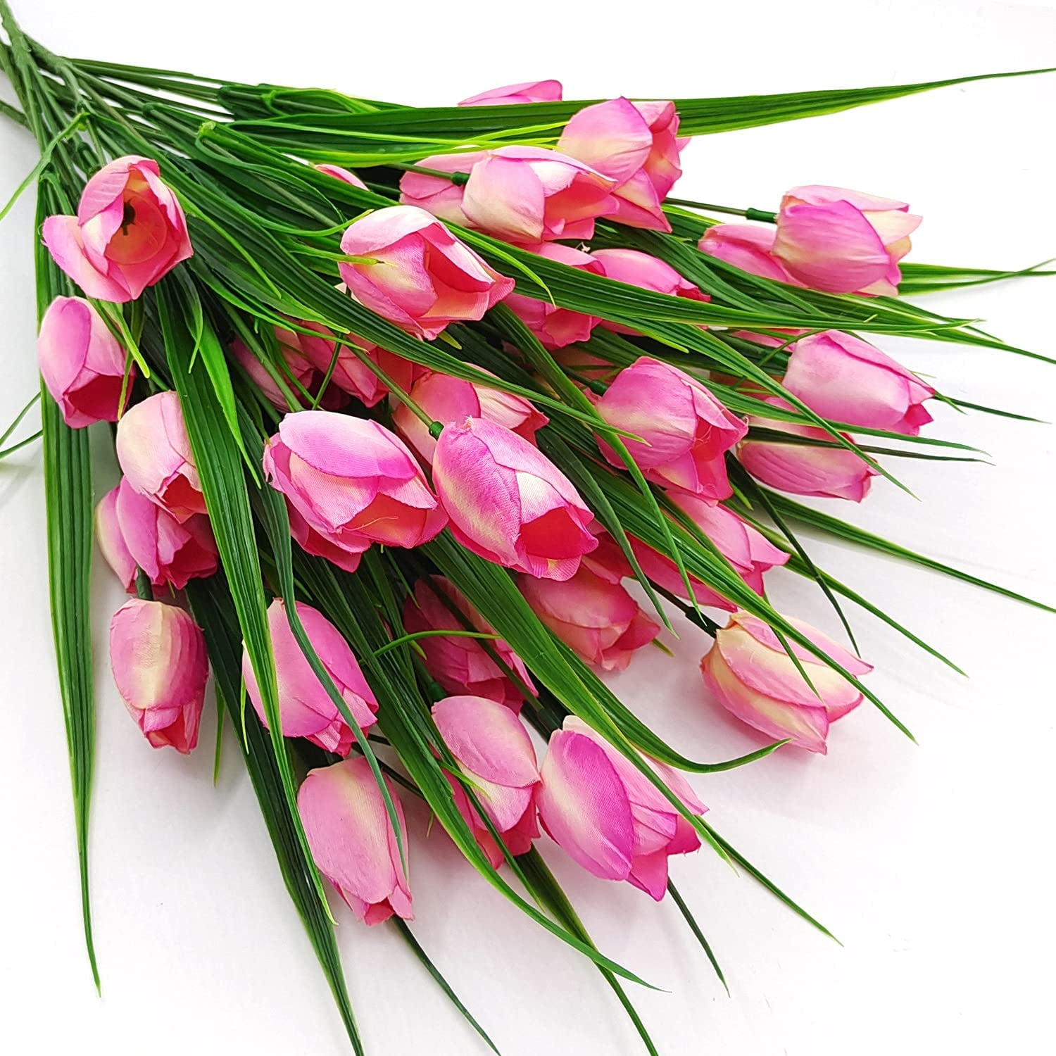 Outdoor Artificial Tulips Fake Flowers UV Resistant Faux Plastic Greenery Shrubs Plants for Home Outside Garden Porch Window Farmhouse Decor (Light Pink)