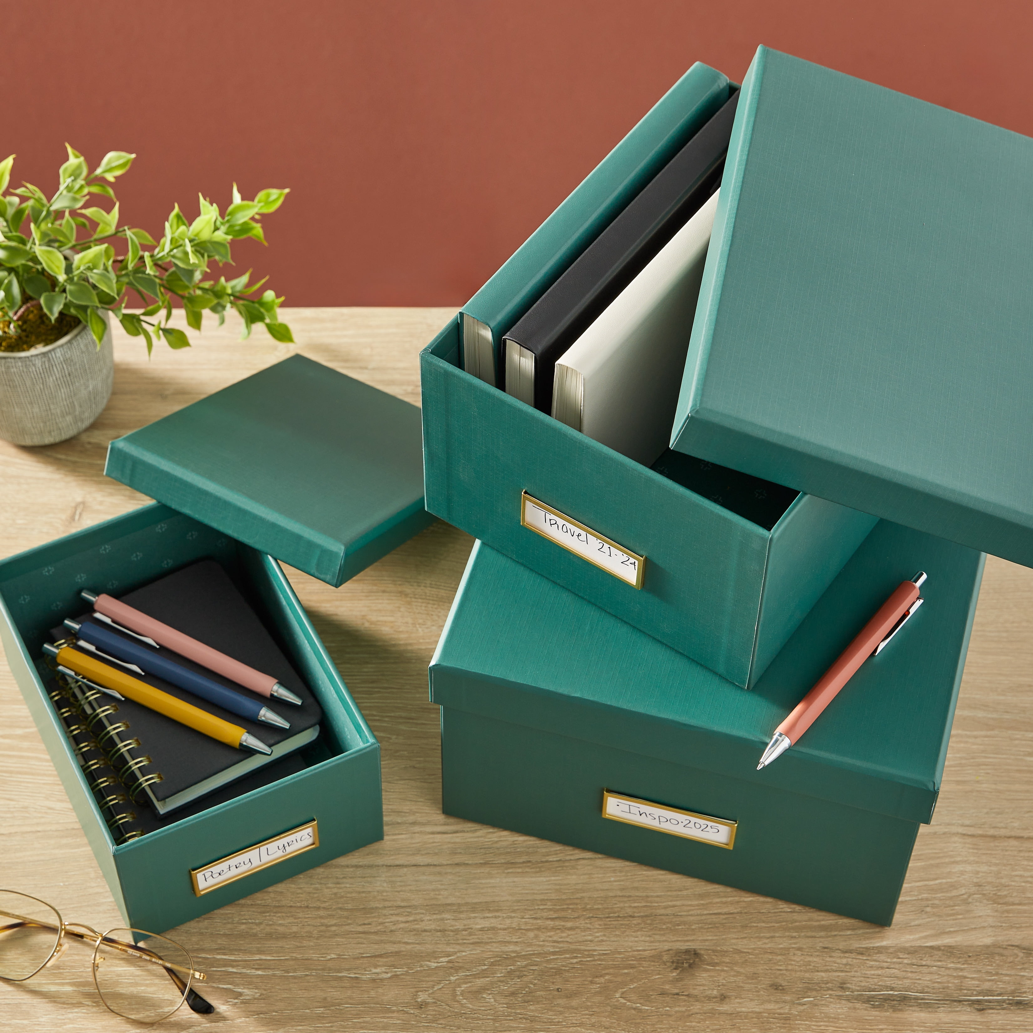 Pen+Gear 3-Piece Nesting Storage Box Set, Green Emerald