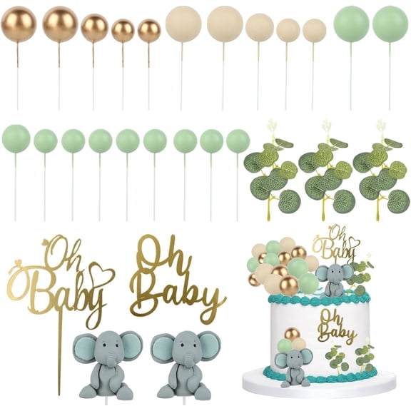 28 Pieces Cake Decoration Baby Shower, 2 Pieces 3D Elephant Baby Cake Decoration with 21 Pieces Cake Balls, Creativity Oh Baby Cake Topper for Boys, Cake Decoration Baby Shower for Baby Shower