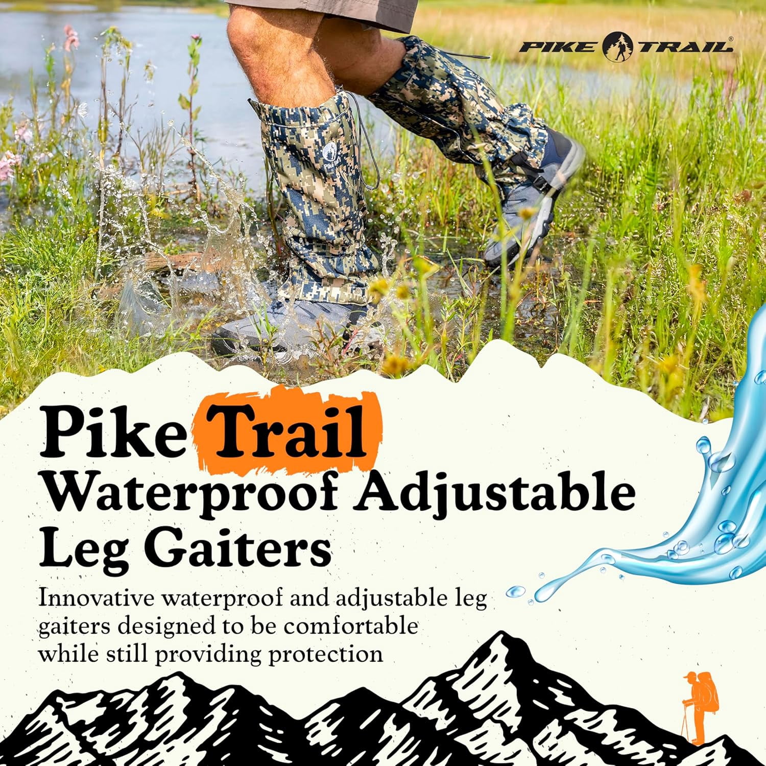 Pike Trail Adjustable Leg Gaiters - Lightweight, Waterproof - Leg Guards for Men & Women - Hiking Essentials Ideal for Hunting, Trekking & Fishing - Overcast Gray - 1 Pair