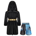thumbnail image 2 of Xnihocha Kids Boys Boxing Outfit Metallic Satin Robe Long Sleeve Hooded Grown Cloak with Belt and B5 6, 2 of 5