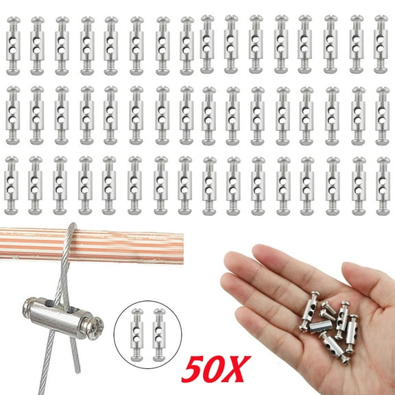 50 Pack Wire Rope Cable Clamps Double Hole Design for Heavy-Duty Rigging for 1-2.5mm Wire Rope Cable, Easy to Attach and Remove for Aluminum Crimping Loop Sleeve