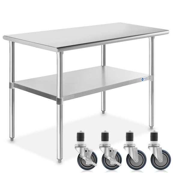 GRIDMANN 48 x 24 Inch Stainless Steel Table w/ 4 Casters, NSF Commercial Kitchen Work & Prep Table
