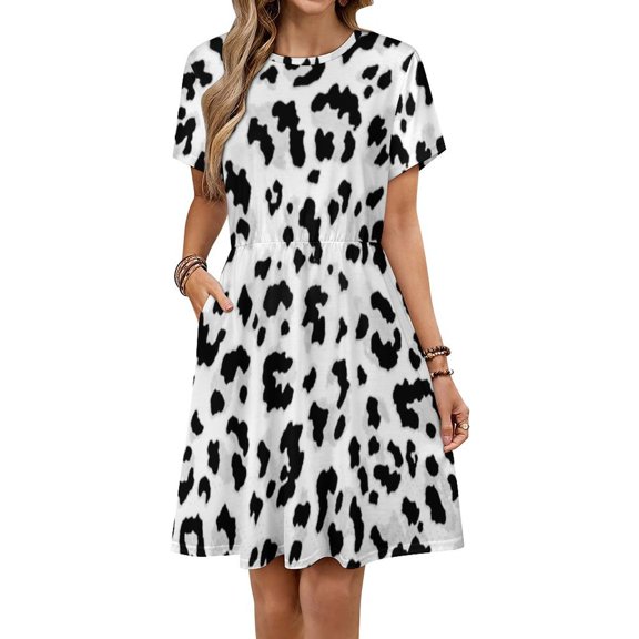 White Leopard Dress Summer Street Style Dresses Female Short Sleeve Printed Sundress
