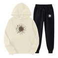 thumbnail image 1 of Gibobby Conjunto dama pants y sudadera afelpada Conjunto de pantalones y sudadera con capucha de felpa informal deportivo con estampado de girasol de color só(Beige,CH), 1 of 2