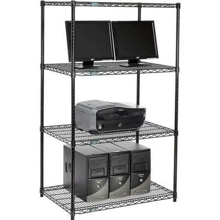 Nexel 4-Shelf Wire Computer LAN Workstation, Black - 36 x 24 x 63 in.