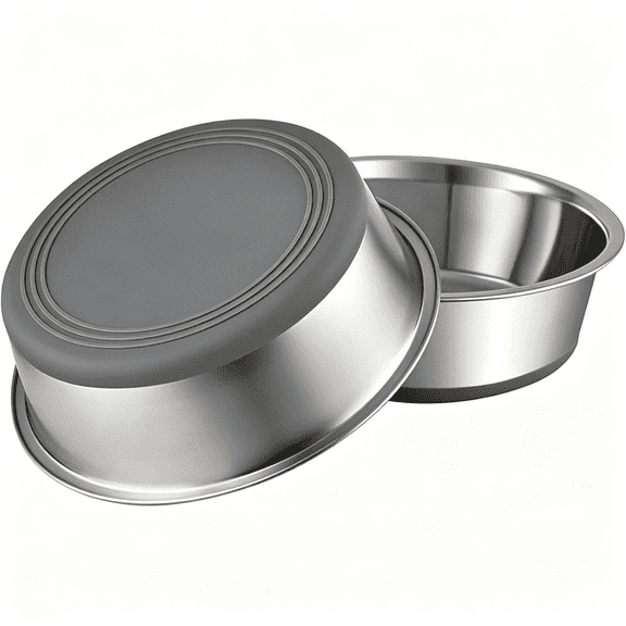 ACDANC 2-Pack Non-Slip Stainless Steel Dog&Cat Bowls-2 Cup Capacity Pet Food&Water Bowls with Silicone Base for Small Pets under 20Lbs (5.5" Diameter,Metal&Silicone)