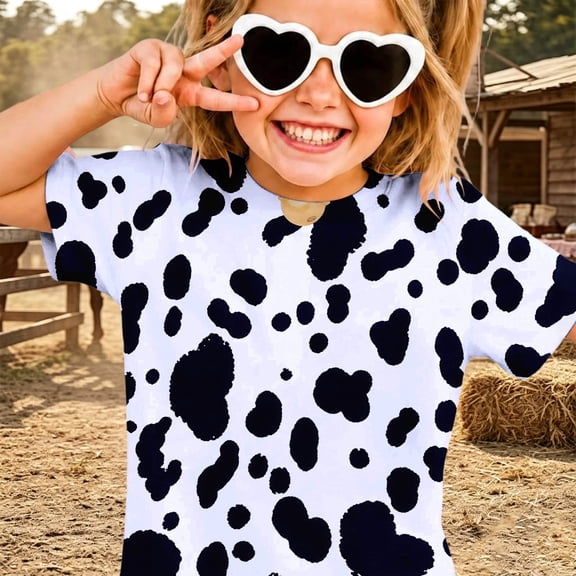 Toddler Kids Girls Boys T Shirts Short Sleeve Cow Print Shirts Cute Animal Pattern Crewneck Casual Summer Top Casual Summer Tees 2-3 Years