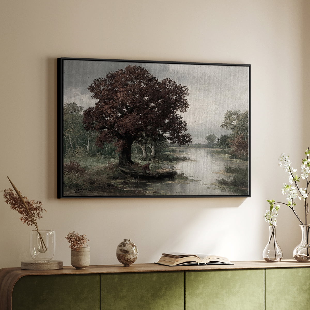 Vintage Landscape-CCCLV By Wexford Home Framed in Black Wood Gallery Wrapped Canvas 27 in. x 41 in.