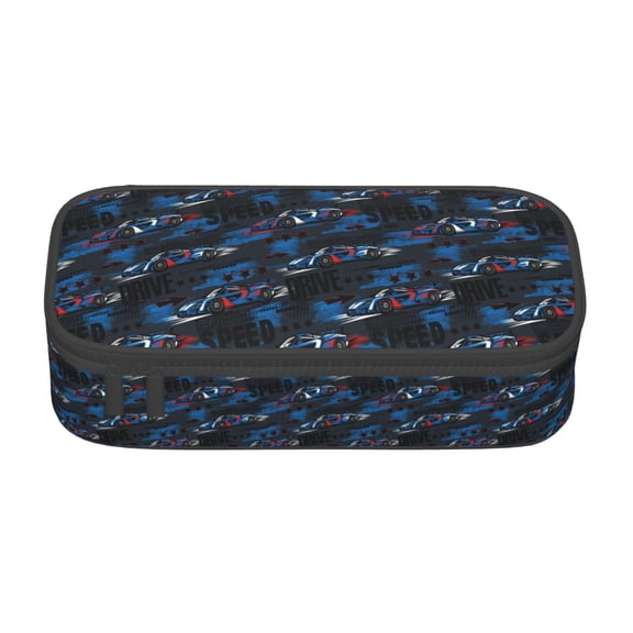 Goofa Blue Sports Car Pattern Pencil Case, Multi- Slot Pencil Pouch, Portable Pencil Bag, Pen Case for& Office