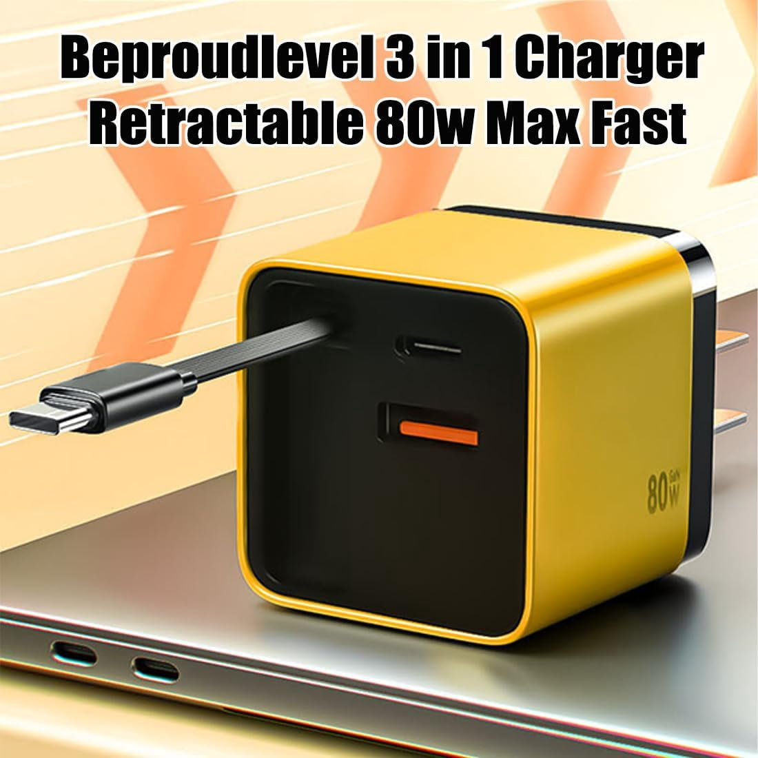 Beproudlevel 3 in 1 Charger Retractable 80w Max Fast, Scalable Charging Module with Type-C Cable & USB Port, Universal All in One Multi Phone Charger with Wall Plug, for Phones, Tablets (2PCS)