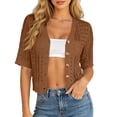 thumbnail image 3 of Sewkxo Women Summer Crochet Puff Short Sleeve Cardigan Lightweight Spring Cropped Button Up Beach Knit Sweater Tops,Coffee L, 3 of 8