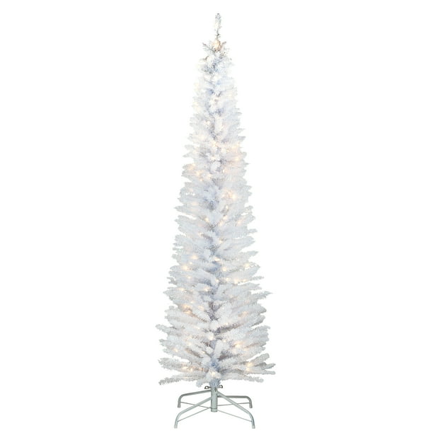 6 ft. White Iridescent Tinsel Tree with Clear Lights