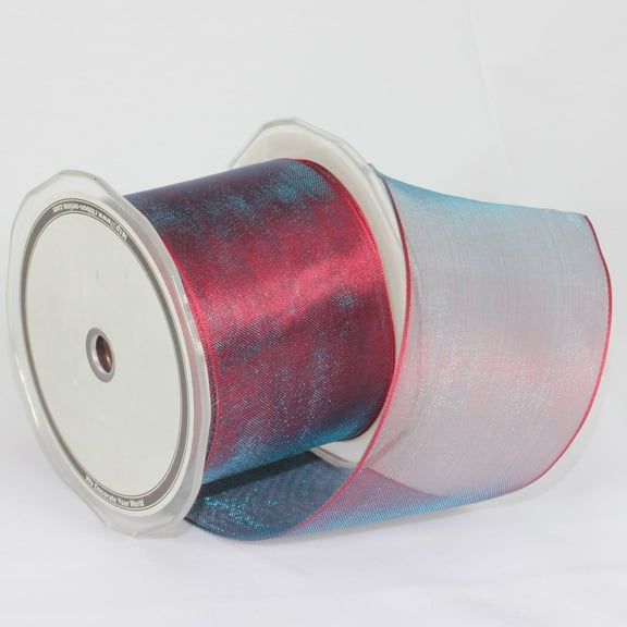 The Ribbon People Sheer Berry Red and Blue Wired Craft Ribbon 2.375" x 27 Yards