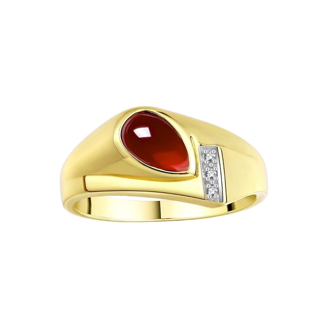 RYLOS Men's Rings 14K Yellow Gold Ring - Timeless Pear Shape Cabochone Gemstone & Diamonds - Tear Drop Cabochon GARNET Rings For Men Size 11