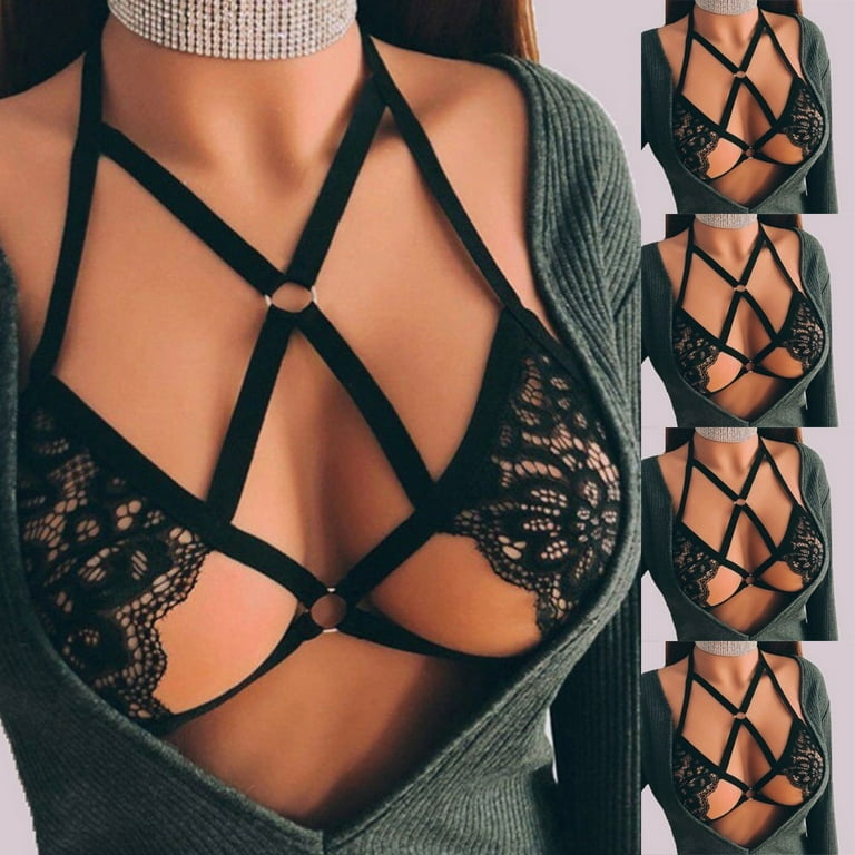 Women Cut Out Sheer Lingerie Underwear Strap Nightwear Lace Harness Bra 