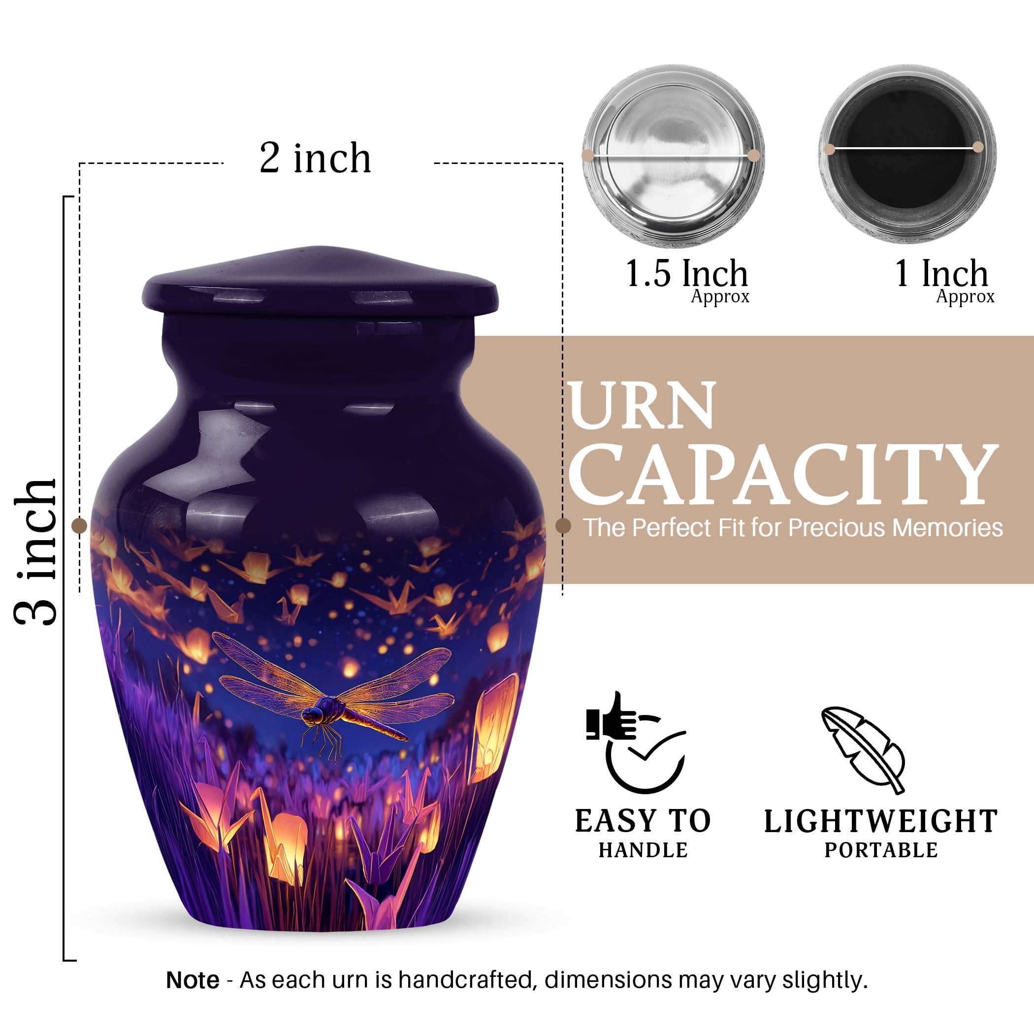 JAGSHASHI Dragonfly Mini Keepsake Sharing Urn – Small Cremation Urns For Human Ashes or Pet Ashes – Funeral Token Urn with Velvet Box – A Perfect Memorial Tribute for Families (Purple 3 Inch)