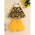 thumbnail image 4 of Bagilaanoe 3pcs Newborn Baby Girl Short Pants Set Sunflower Print Sleeveless Ruffles Tank Tops + Shorts with Belt + Headband 3M 6M 9M 12M 18M 24M Infant Casual Summer Outfits, 4 of 9