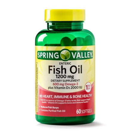 3 Pack Spring Valley Enteric Fish Oil Omega 3 Plus Vitamin D3 Softgels 1200 Mg 60 Ct