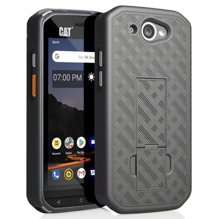 Case for CAT S48c Nakedcellphone Slim Ribbed Rubberized Hard Shell Cover [with Kickstand] for Caterpillar CAT S48c Phone (Verizon Sprint Unlocked)