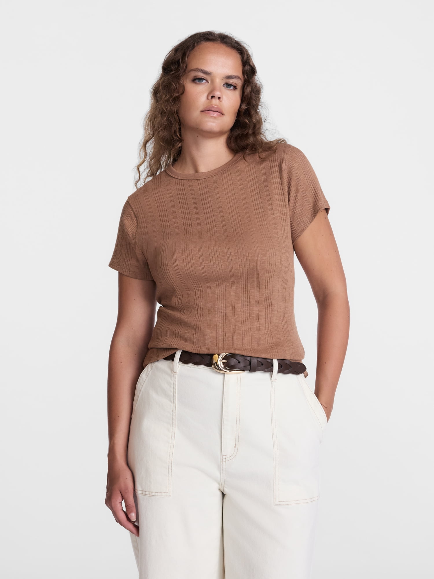 Scenario Women's Variegated Rib Tee with Short Sleeves, Sizes XS-XXXL