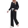 thumbnail image 2 of Fantaslook Color Block Pajamas for Women Crew Neck Tops Long Loungewear Pants Spliced 2 Piece Outfits Sets with Pockets, 2 of 10