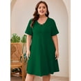 thumbnail image 6 of SHOWMALL Plus Size Short Sleeve Summer Dress for Women, Mother's Day Self-Care Gift, Green 3X Trendy Strappy Neckline Dress with Pockets for Party, 6 of 8