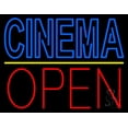 thumbnail image 1 of Double Stroke Blue Cinema Open LED Neon Sign 24" Tall x 31" Wide - inches Black Square Cut Acrylic Backing, with Dimmer - Premium built indoor Sign for Cinema., 1 of 7