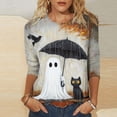 thumbnail image 2 of Edvintorg Womens 3/4 Sleeve Tops Plus Size Halloween Printed Crew Neck Casual Loose Pullover Shirt Women Fashion S-5XL Multicolor, 2 of 5