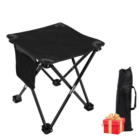 BTideas Portable Camping Stool,Folding Small Outdoor Footstool,with Side Pocket and Carry Bag,Black