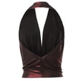 thumbnail image 3 of A2Y Women's Sexy Drape Front Deep V-Neck Cowl Neckline Halter Backless Party Club Top Foil Burgundy S, 3 of 6