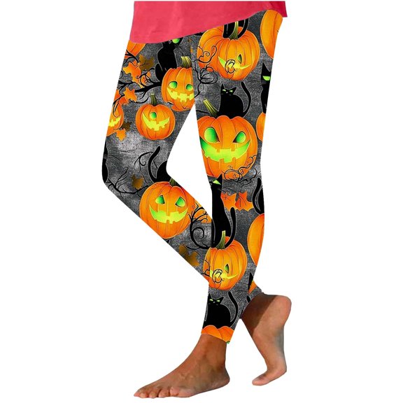 Costeam Womens Halloween Pumpkin Star Print Yoga Leggings Casual High Stretch Mid Waist Full Length Slim Fit Soft Stretchy Workout Bottoms Daily Lounge Activewear Pants