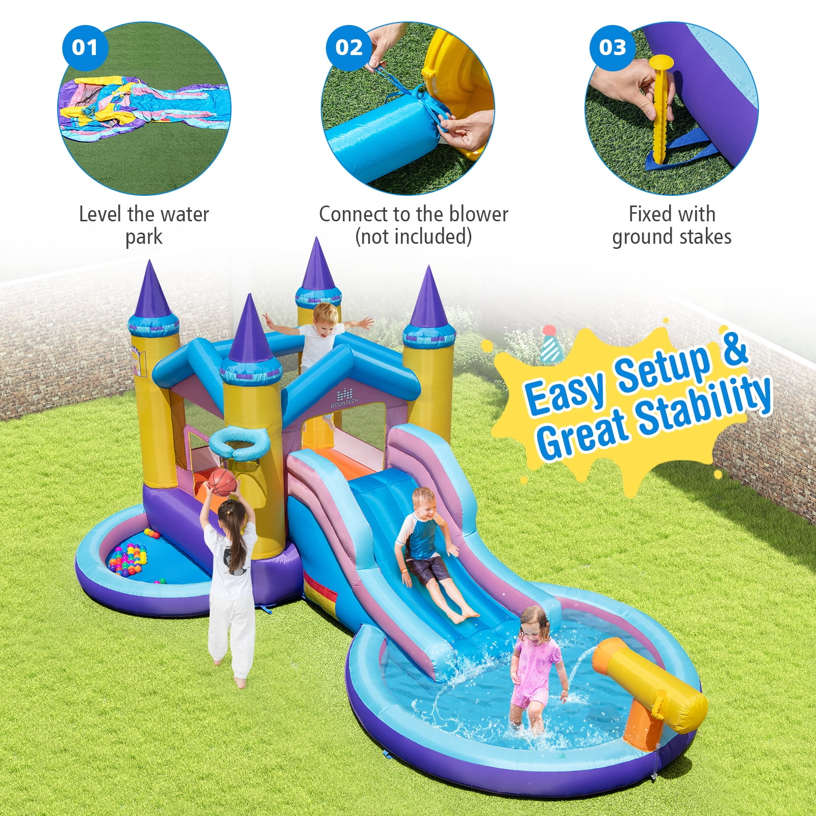 Costway 6 in 1 Kids Inflatable Water Slide with Slide Splash Pool (Without Blower)