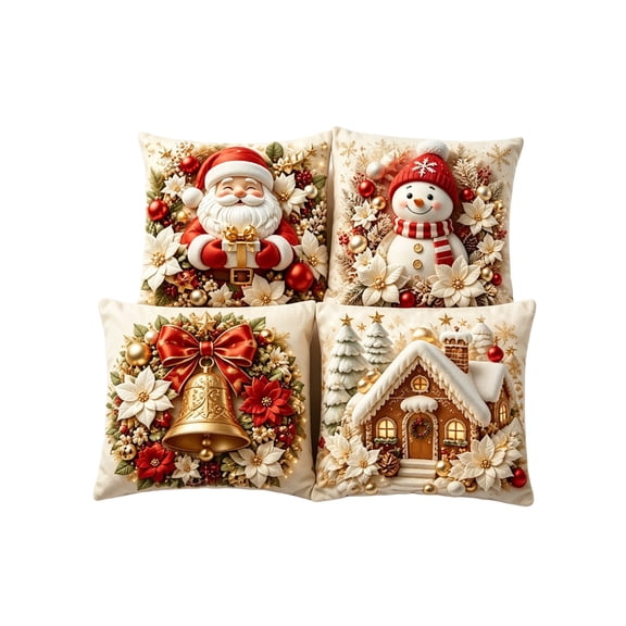 Christmas Throw Pillow Cases Set of 4,Christmas Pillow Covers 18x18in,Christmas Decorative Pillow Case for Couch Sofa Winter Holiday Indoor Outdoor Home Red White Xams Decorations