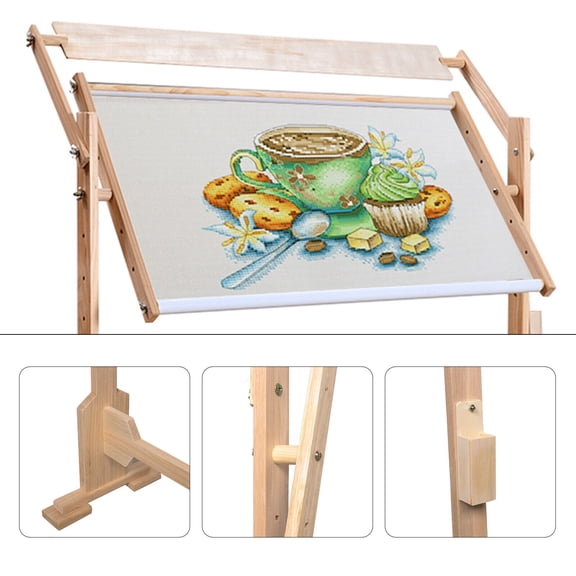 DENEST Embroidery Frame Hoop Stand Angle Adjustable Cross Stitch Holder Rack Wood Tool
