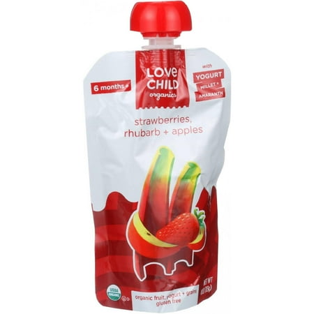 Love Child Organics Strawberries, Rhubarb + Apples Baby Food, 4 oz, (Pack of 6)
