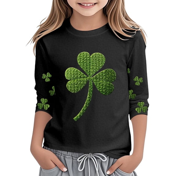 Kiijoy St. Patrick's Day T Shirt for Toddler Girls Cute Clover Graphic Tee, Sizes 3-4