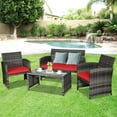 thumbnail image 4 of Gymax Ensemble de Conversation d'Extérieur en Rotin pour Patio 4 Pcs avec Coussin Rouge, 4 of 10