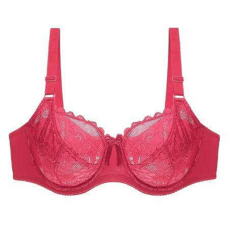 

Women D E Cup Lace Minimizer Full Figure Underwire Bra Lace Perspective Bras Women Lingerie Underwire Embroidery Non Padded Red 95