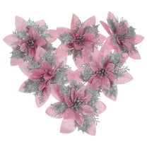 HONMEET Artificial Xmas Flowers Pink Metal Plastic Christmas Decorations 12Pcs
