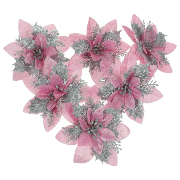 HONMEET Artificial Xmas Flowers Pink Metal Plastic Christmas Decorations 12Pcs