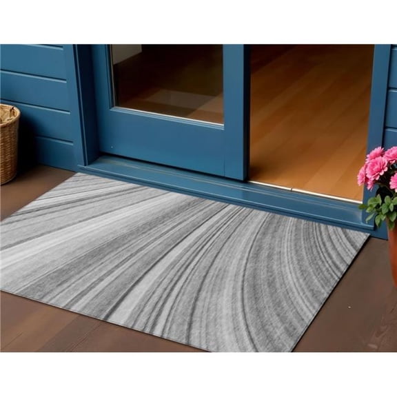 HomeRoots 577337 3 x 5 ft. Abstract Washable Indoor & Outdoor Rectangle Area Rug, Gray, Silver & Ivory