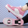 thumbnail image 4 of Patines mágicos de doble rueda, zapatos de patinaje sobre ruedas sin cordones, novedad de primavera y otoño, zapatos deportivos de superficie de cuero para mujeres y niños 2024, 4 of 5