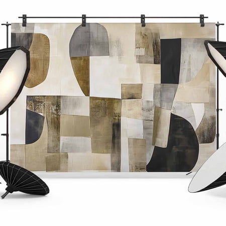 Abstract Backdrop for Photography Brown Black Color Block Geometric Contemporary Photo Backdrop Portrait Background Party Banner Photo Backgrounds for Studio Booth Props 10x8ft