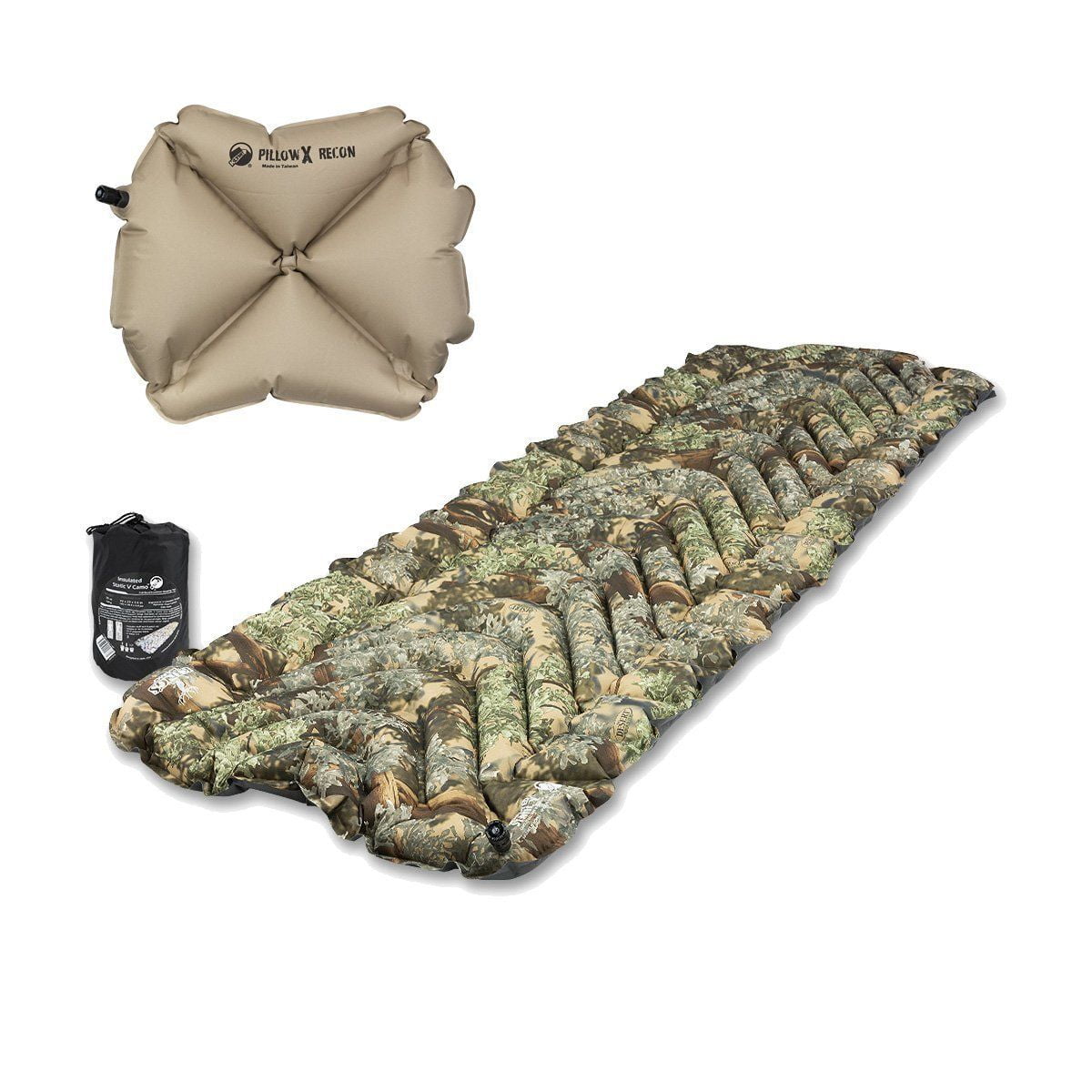 Klymit Insulated Static V Sleeping Travel Pad Mat Desert Camo w/ Pillow